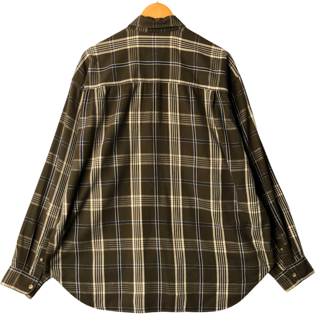 Eddie Bauer Long Sleeve Button-Down Check Shirt, Men's XL cotton Khaki type brown Vintage Second Hand