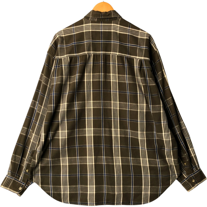 Eddie Bauer Long Sleeve Button-Down Check Shirt, Men's XL cotton Khaki type brown Vintage Second Hand