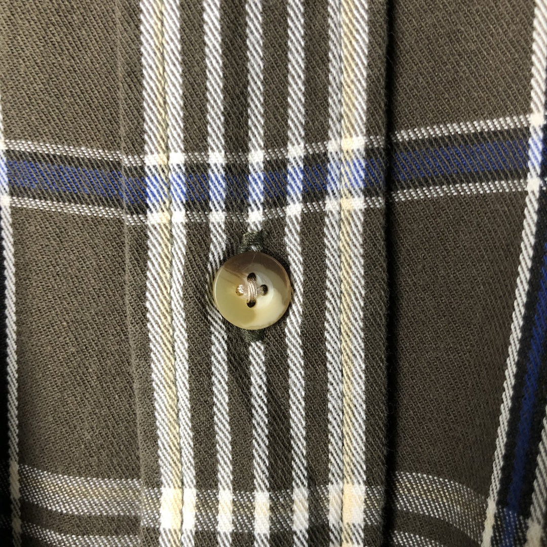Eddie Bauer Long Sleeve Button-Down Check Shirt, Men's XL cotton Khaki type brown Vintage Second Hand