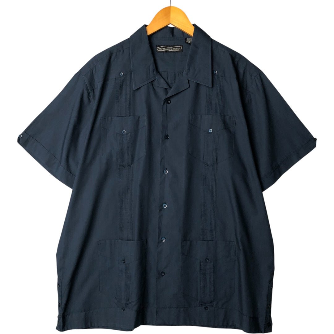 The Havanera Shirt Co. Short Sleeve Open Collar Mexican Shirt, Cuban Shirt, Boxy Shirt, Men's Size XL polyester navy blue type Vintage Second Hand