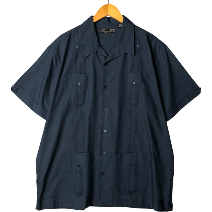 The Havanera Shirt Co. Short Sleeve Open Collar Mexican Shirt, Cuban Shirt, Boxy Shirt, Men's Size XL polyester navy blue type Vintage Second Hand