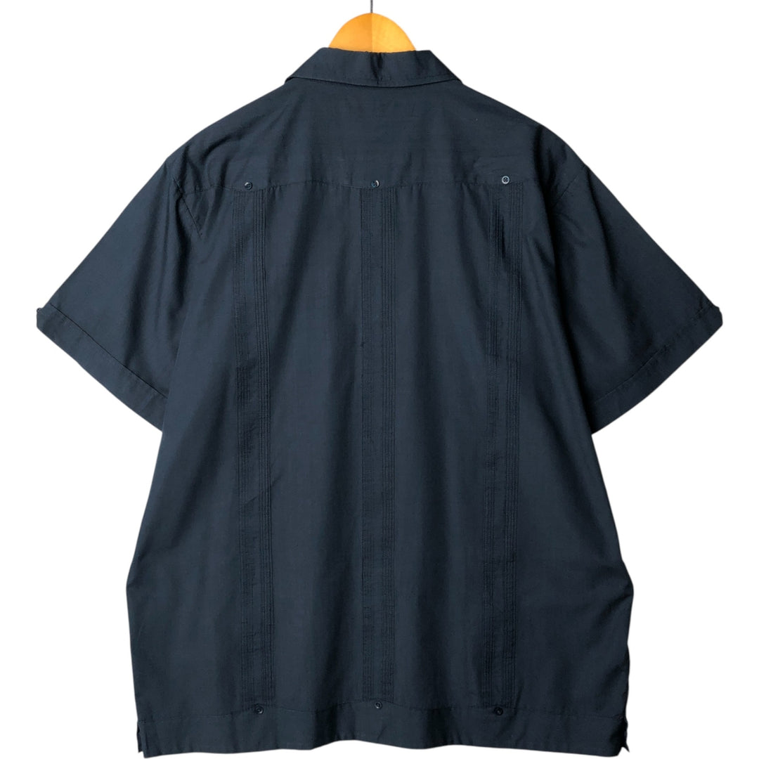 The Havanera Shirt Co. Short Sleeve Open Collar Mexican Shirt, Cuban Shirt, Boxy Shirt, Men's Size XL polyester navy blue type Vintage Second Hand