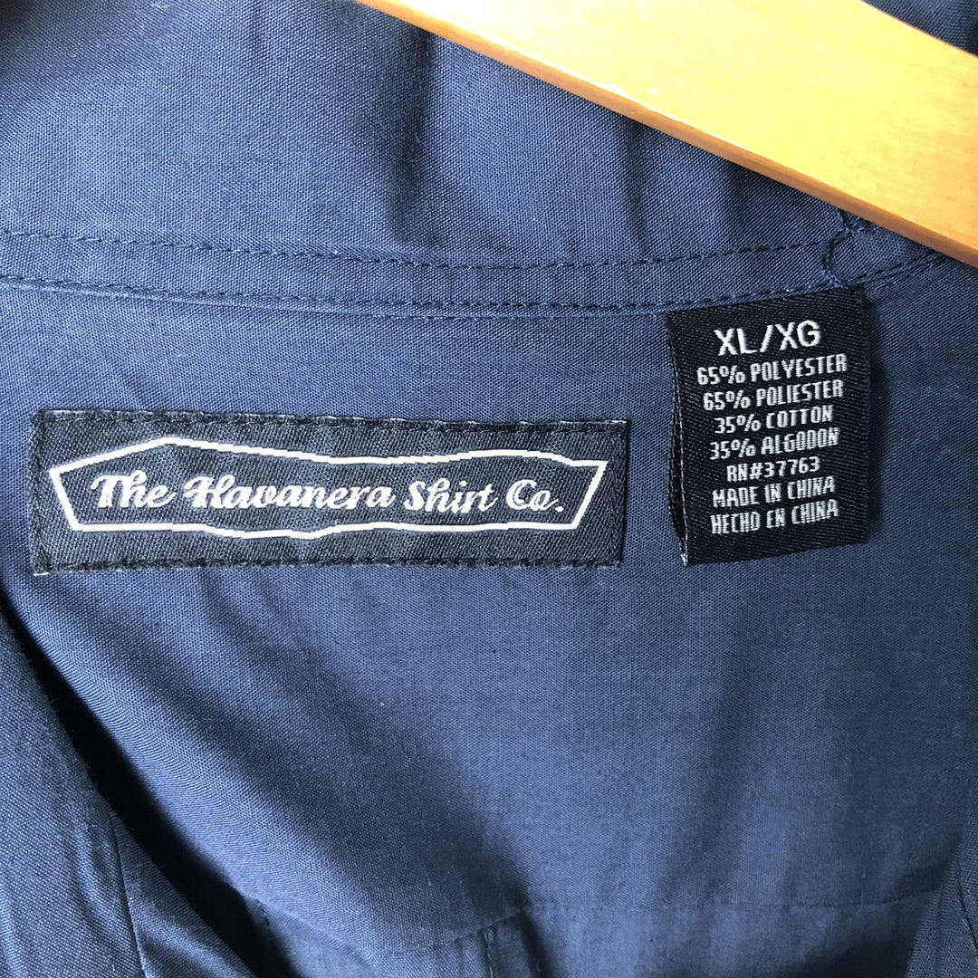 The Havanera Shirt Co. Short Sleeve Open Collar Mexican Shirt, Cuban Shirt, Boxy Shirt, Men's Size XL polyester navy blue type Vintage Second Hand