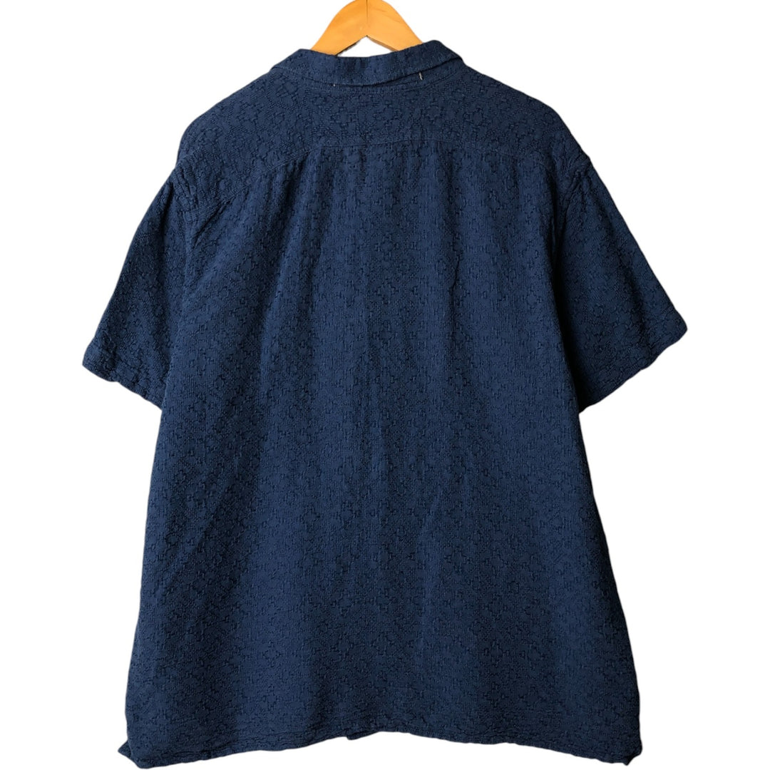 2000'S Banana Republic all-over print short-sleeved open-collar linen and cotton box shirt, men's XL linen Navy blue Vintage Second Hand