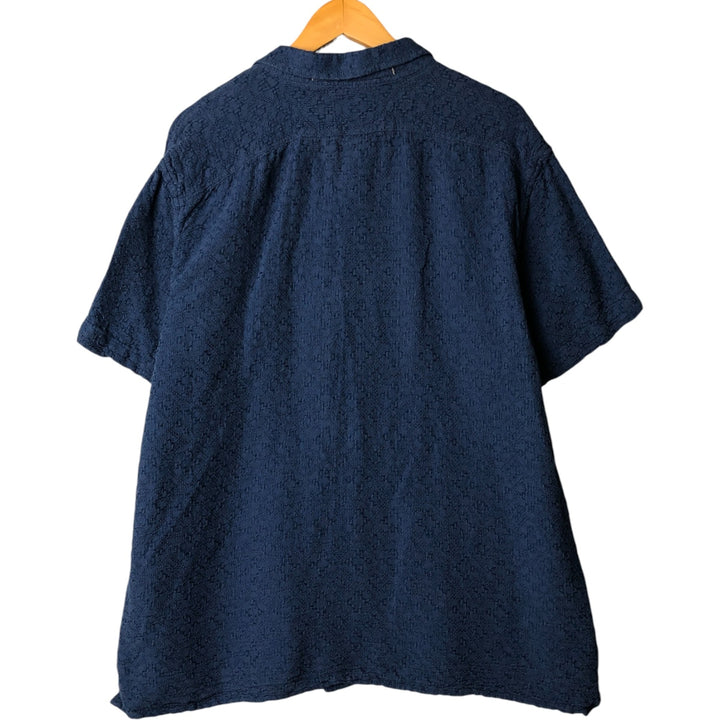 2000'S Banana Republic all-over print short-sleeved open-collar linen and cotton box shirt, men's XL linen Navy blue Vintage Second Hand