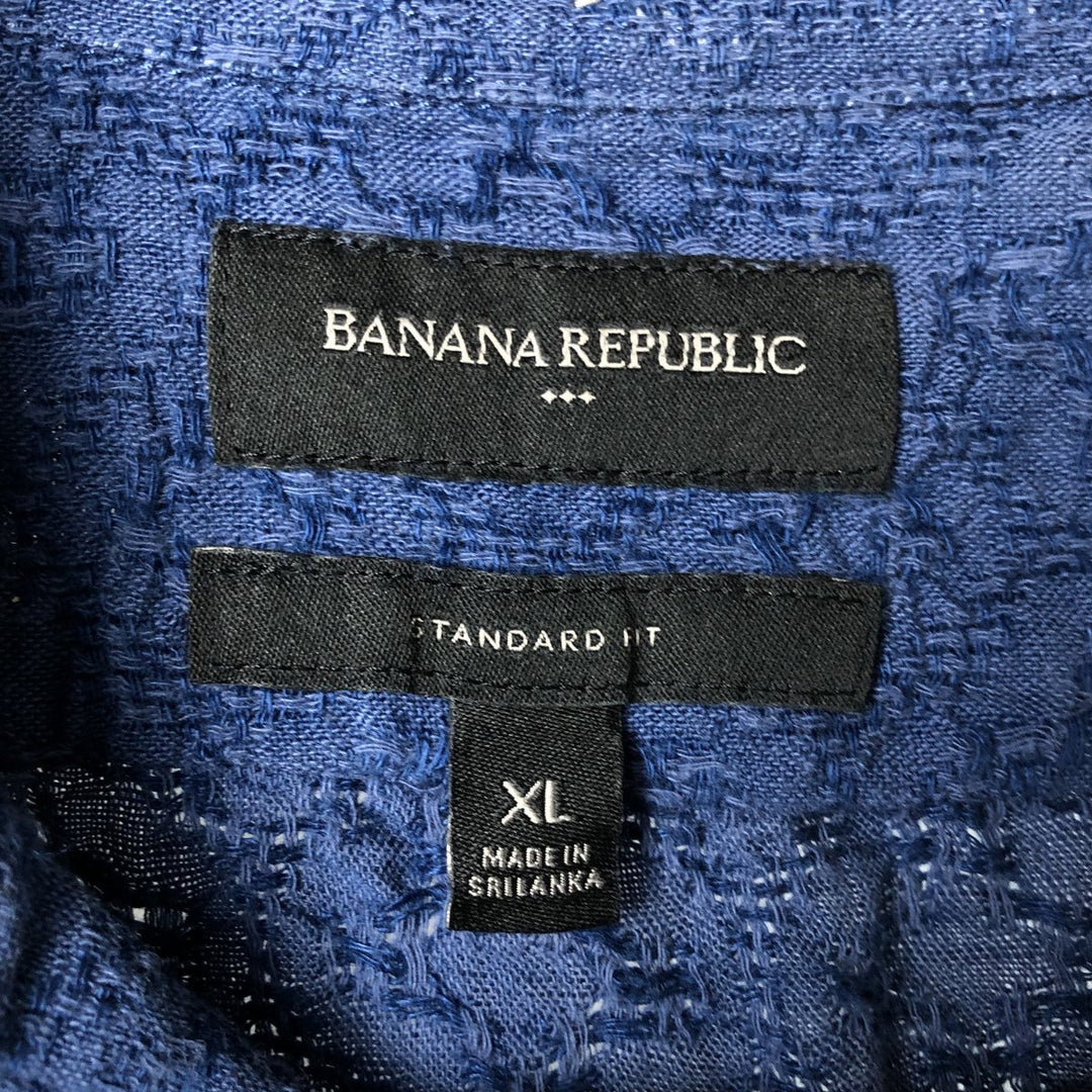2000'S Banana Republic all-over print short-sleeved open-collar linen and cotton box shirt, men's XL linen Navy blue Vintage Second Hand