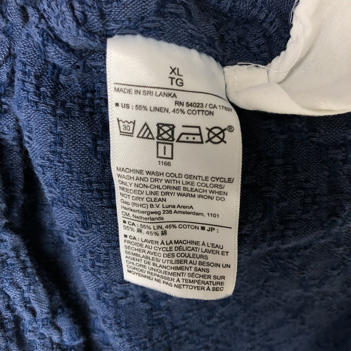 2000'S Banana Republic all-over print short-sleeved open-collar linen and cotton box shirt, men's XL linen Navy blue Vintage Second Hand