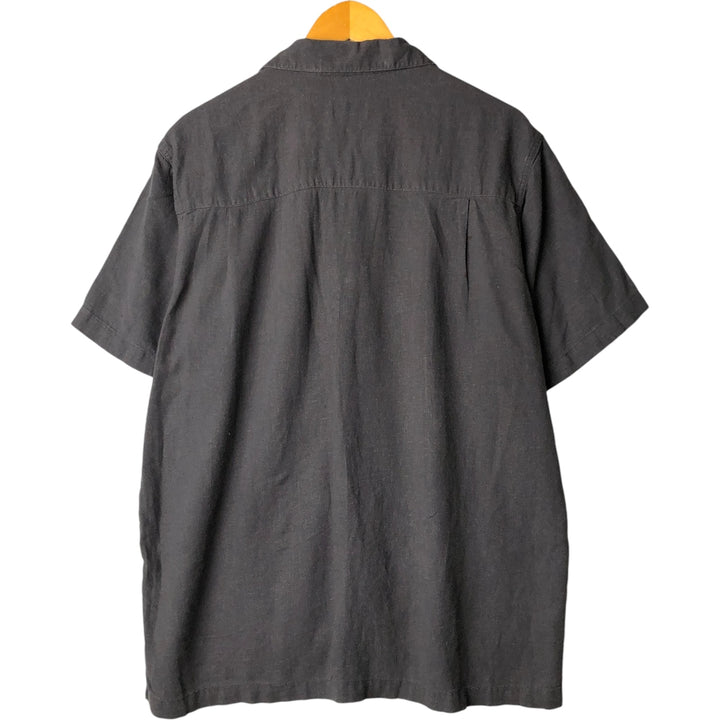 Haggar short-sleeved open-collar linen and rayon box shirt, men's size L linen black type Vintage Second Hand