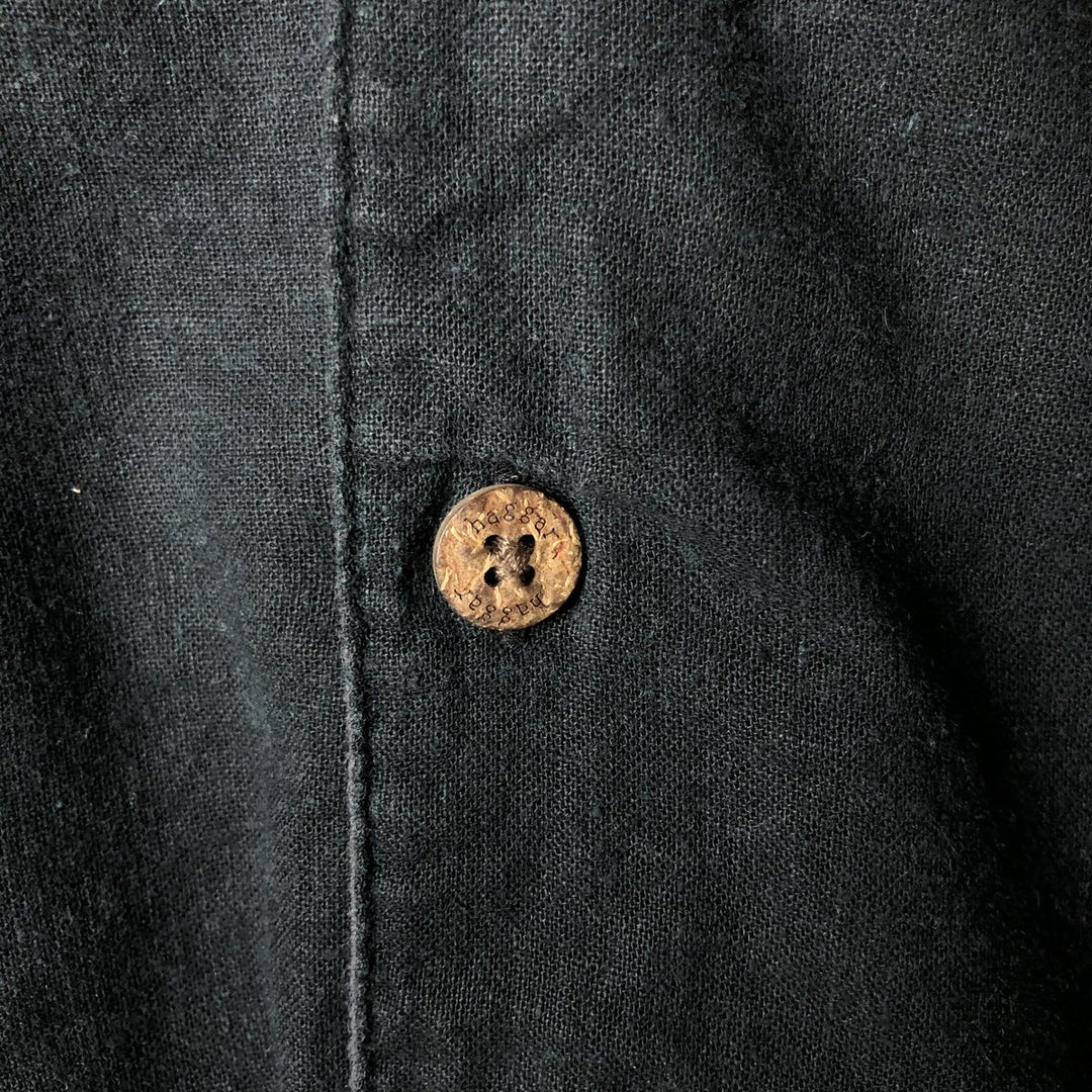Haggar short-sleeved open-collar linen and rayon box shirt, men's size L linen black type Vintage Second Hand