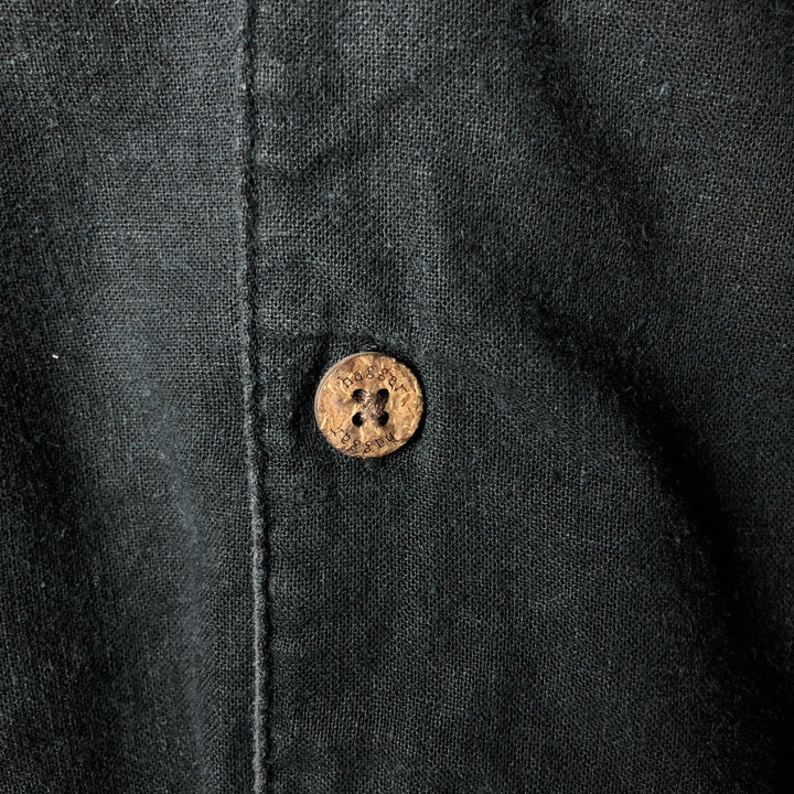 Haggar short-sleeved open-collar linen and rayon box shirt, men's size L linen black type Vintage Second Hand