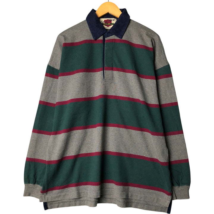Vintage 1990'S Eddie Bauer multi-border long-sleeved rugby shirt, men's size XL cotton Green type dark green Vintage Second Hand