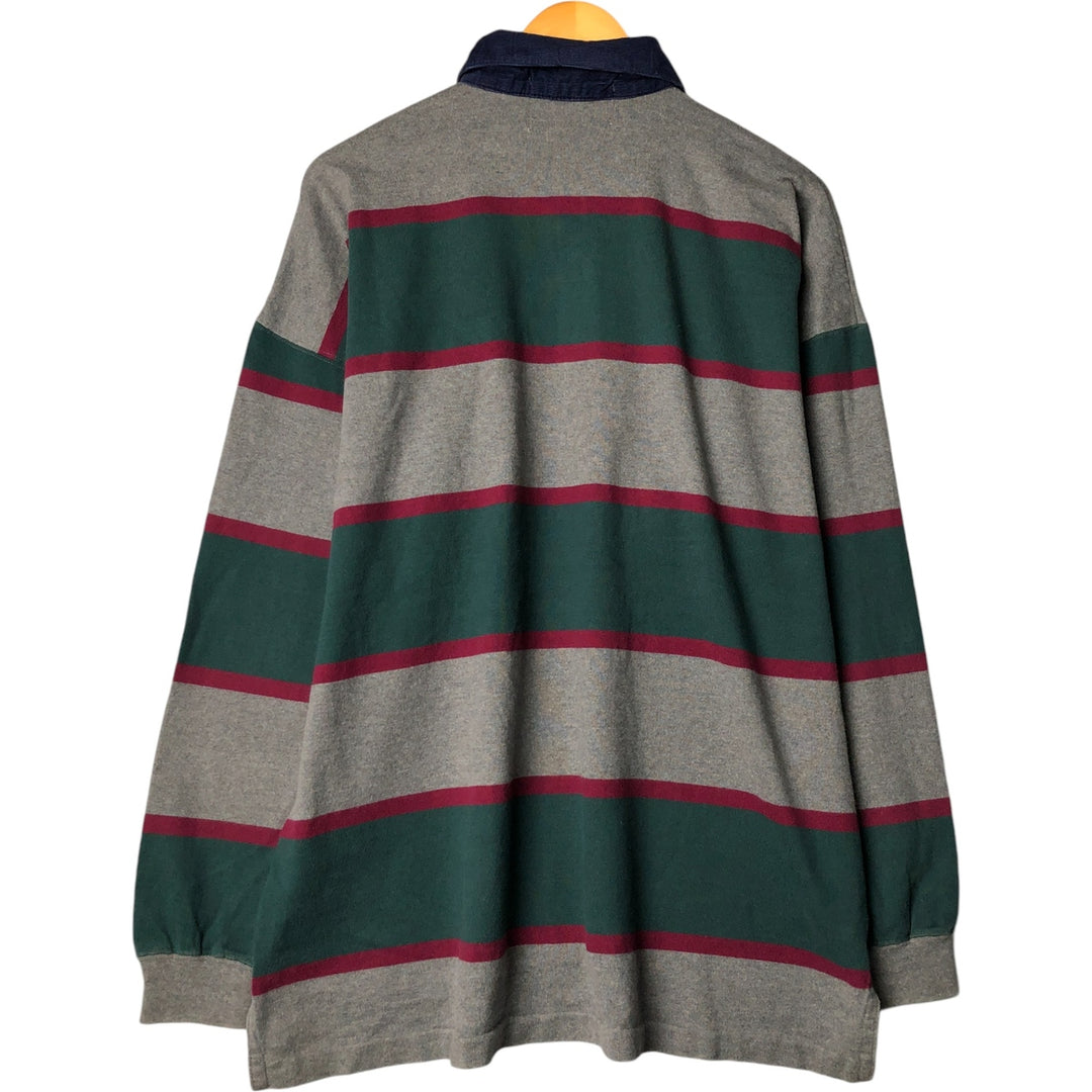 Vintage 1990'S Eddie Bauer multi-border long-sleeved rugby shirt, men's size XL cotton Green type dark green Vintage Second Hand