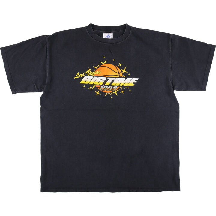 Adidas sports print T-shirt, men's size L cotton black type Vintage Second Hand