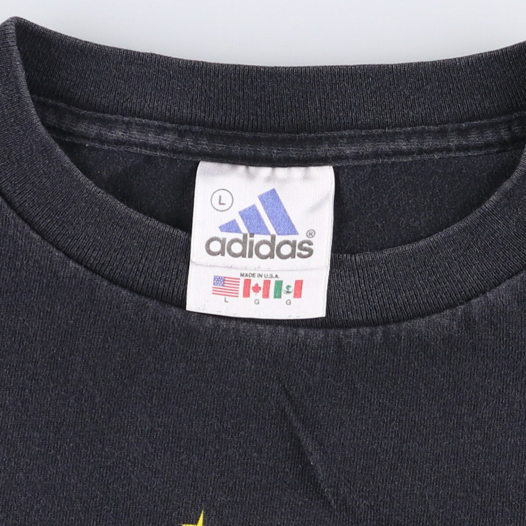 Adidas sports print T-shirt, men's size L cotton black type Vintage Second Hand