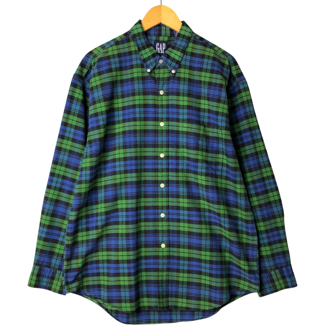 90'S Vintage Gap Blackwatch Check Long Sleeve Button-Down Check Shirt, Men's Size L cotton blue type Vintage Second Hand