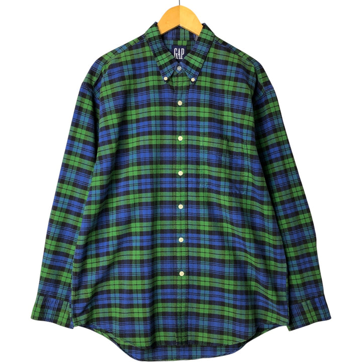 90'S Vintage Gap Blackwatch Check Long Sleeve Button-Down Check Shirt, Men's Size L cotton blue type Vintage Second Hand