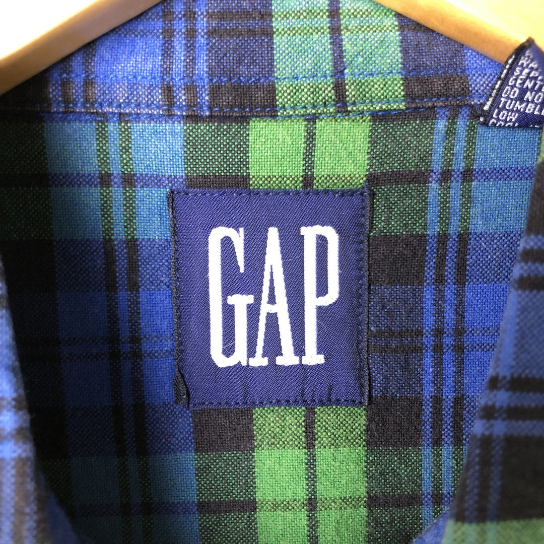 90'S Vintage Gap Blackwatch Check Long Sleeve Button-Down Check Shirt, Men's Size L cotton blue type Vintage Second Hand