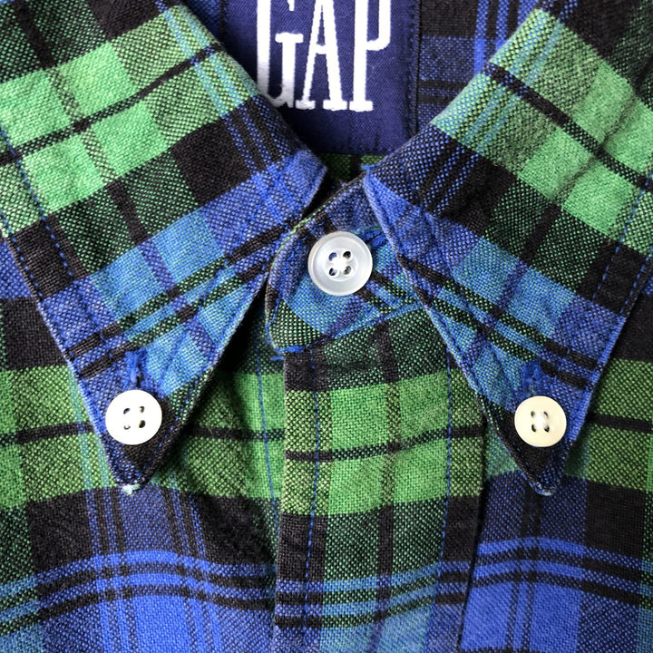 90'S Vintage Gap Blackwatch Check Long Sleeve Button-Down Check Shirt, Men's Size L cotton blue type Vintage Second Hand