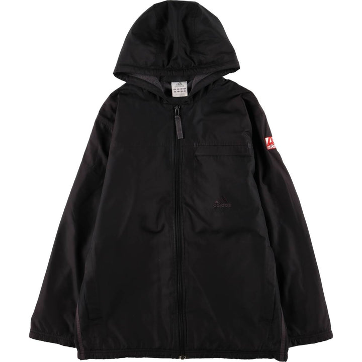 2000'S Adidas hooded windbreaker, men's size small polyester black type Vintage Second Hand