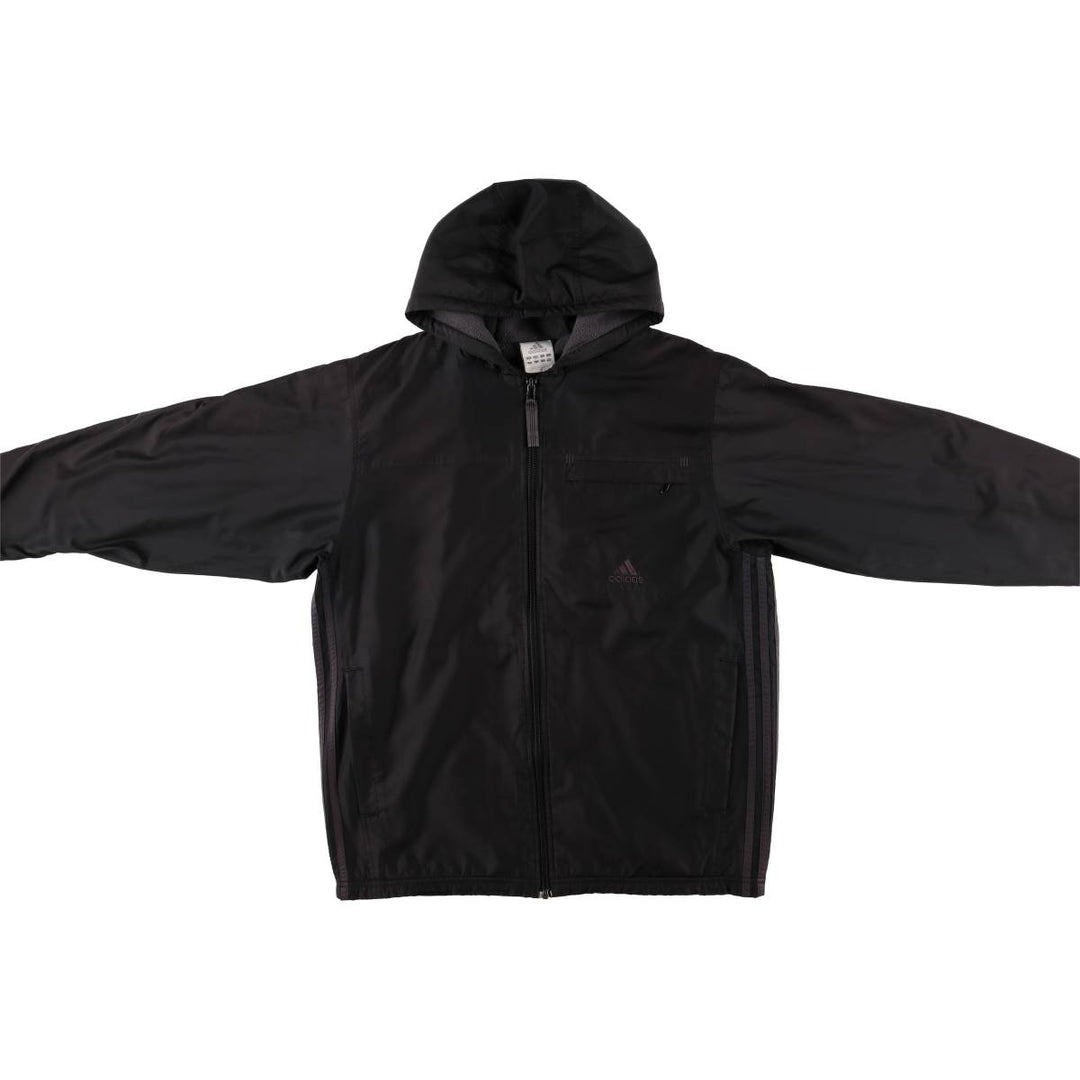 2000'S Adidas hooded windbreaker, men's size small polyester black type Vintage Second Hand