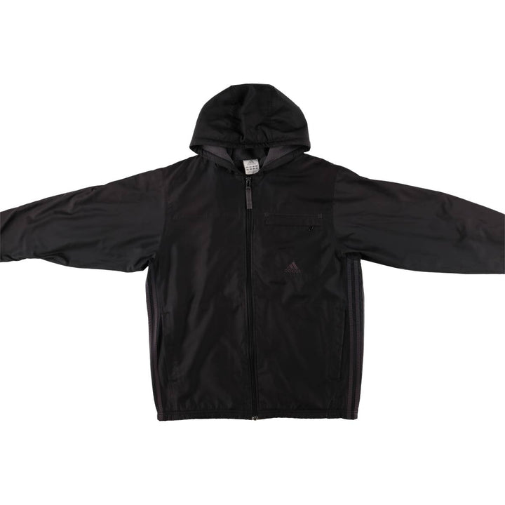 2000'S Adidas hooded windbreaker, men's size small polyester black type Vintage Second Hand