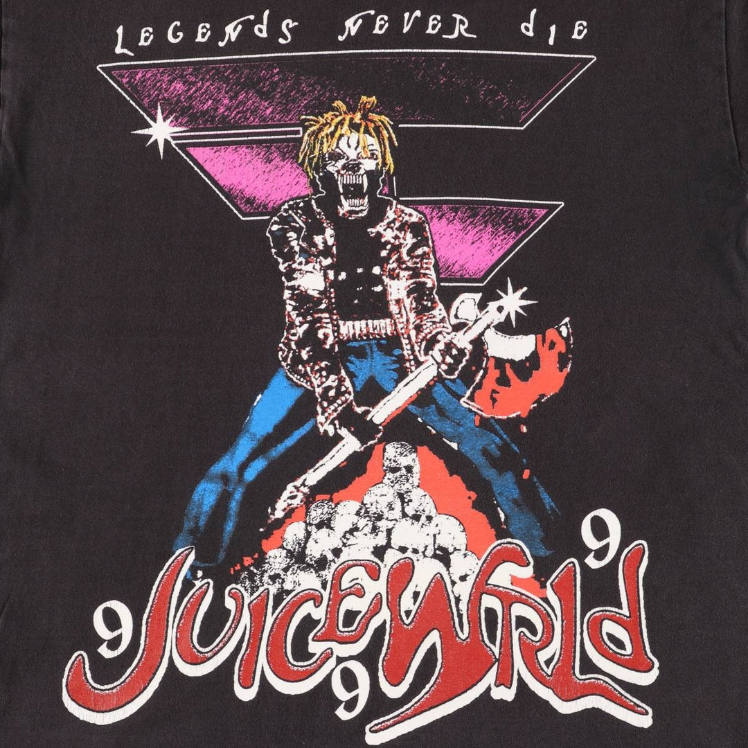 999 JUICE WRLD Skull Pattern Rap T-Shirt, Men's Size Medium cotton black type Vintage Second Hand