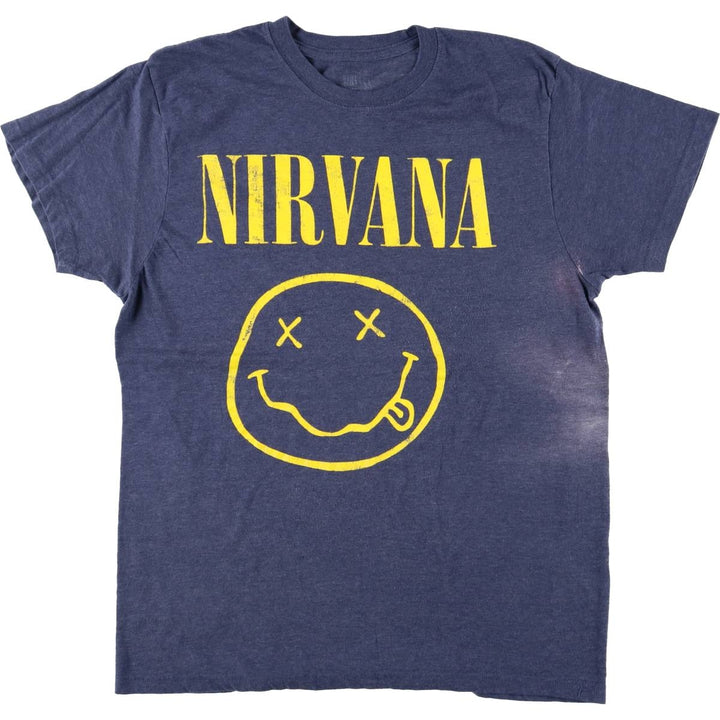 NIRVANA Nirvana Band T-shirt, Band T, Men's L size cotton blue type Vintage Second Hand