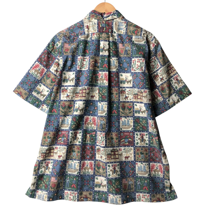 90'S Reyn Spooner Swimsuit Tag Bikini Tag All-over Print Pullover Button-down Hawaiian Aloha Shirt Box Shirt cotton navy blue type Vintage Second Hand