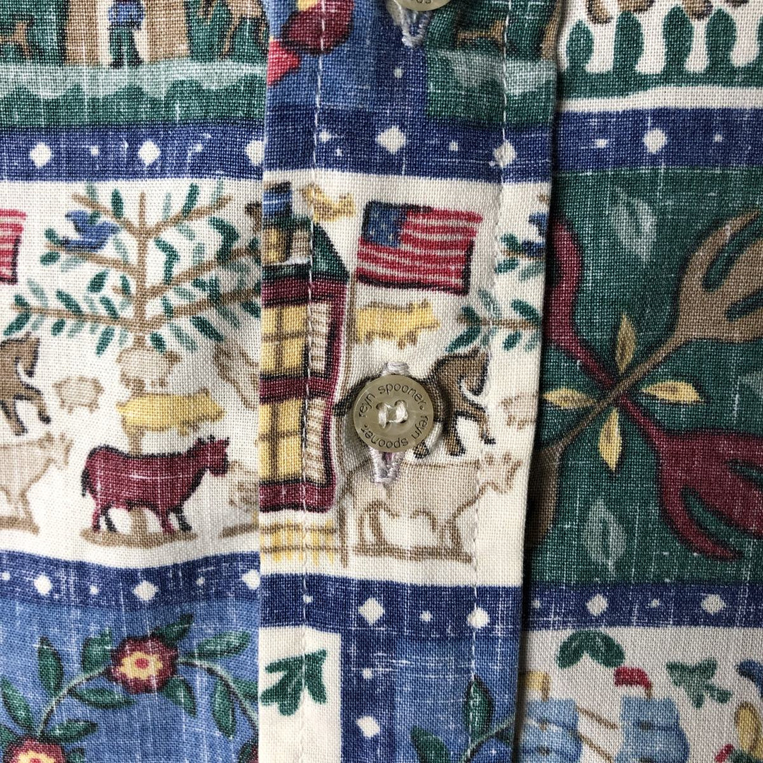90'S Reyn Spooner Swimsuit Tag Bikini Tag All-over Print Pullover Button-down Hawaiian Aloha Shirt Box Shirt cotton navy blue type Vintage Second Hand