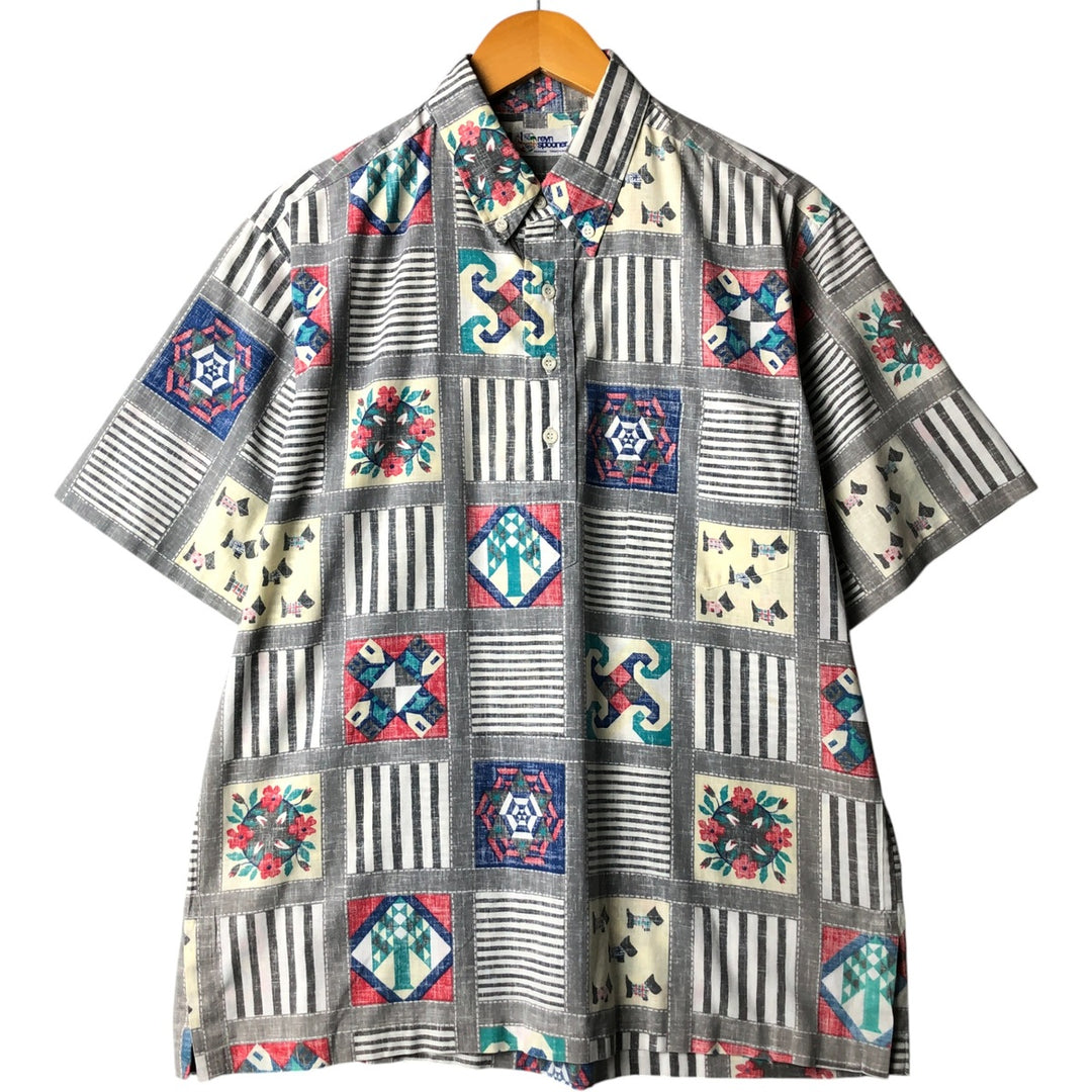 90'S Reyn Spooner Swimsuit Tag Bikini Tag All-over Print Button-down Pullover Hawaiian Aloha Shirt Box Shirt unclear gray type Vintage Second Hand