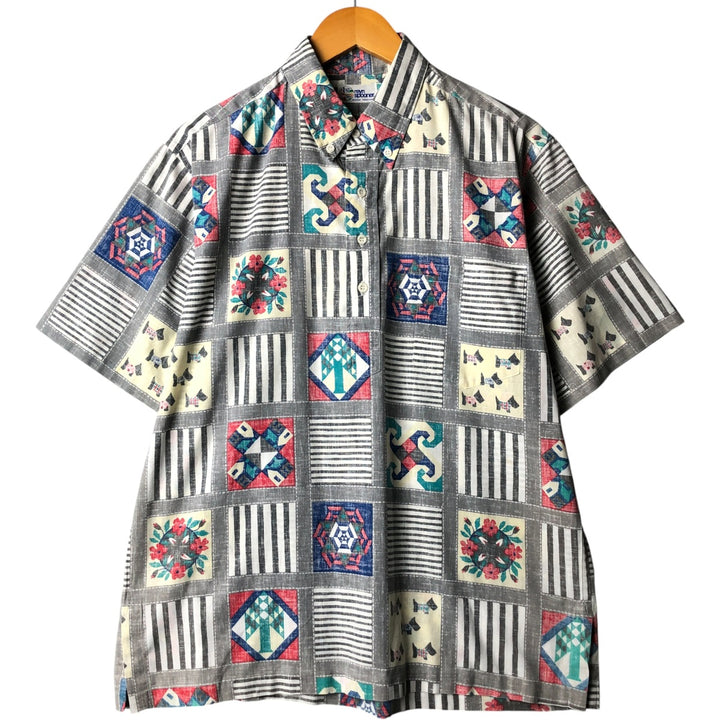 90'S Reyn Spooner Swimsuit Tag Bikini Tag All-over Print Button-down Pullover Hawaiian Aloha Shirt Box Shirt unclear gray type Vintage Second Hand