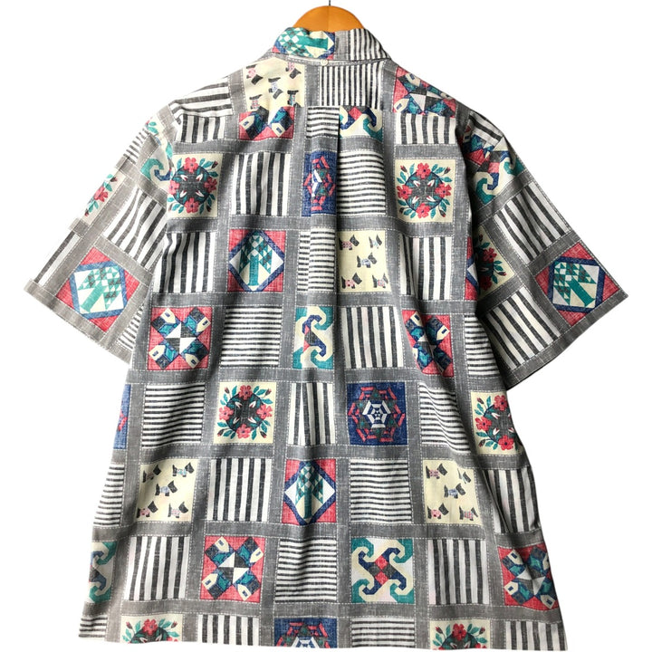 90'S Reyn Spooner Swimsuit Tag Bikini Tag All-over Print Button-down Pullover Hawaiian Aloha Shirt Box Shirt unclear gray type Vintage Second Hand