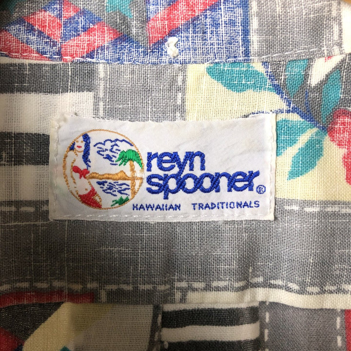 90'S Reyn Spooner Swimsuit Tag Bikini Tag All-over Print Button-down Pullover Hawaiian Aloha Shirt Box Shirt unclear gray type Vintage Second Hand