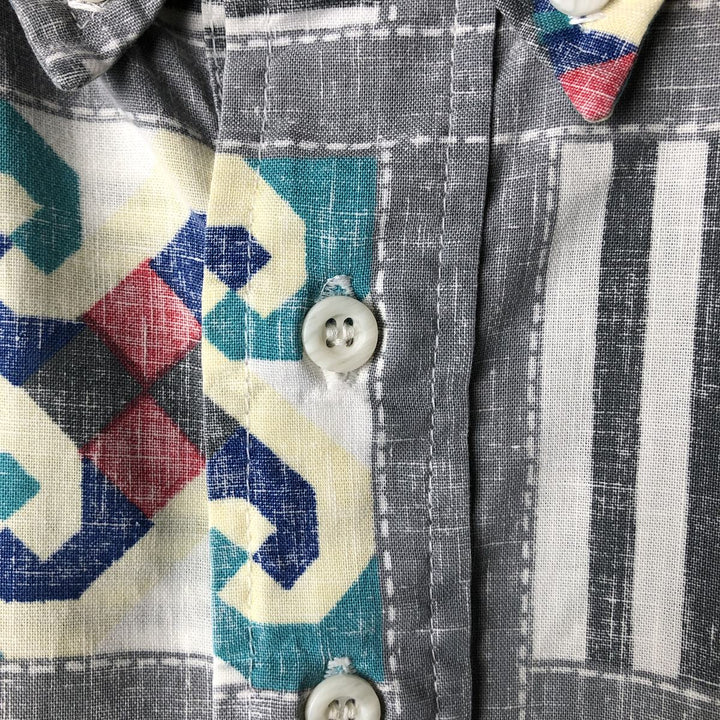 90'S Reyn Spooner Swimsuit Tag Bikini Tag All-over Print Button-down Pullover Hawaiian Aloha Shirt Box Shirt unclear gray type Vintage Second Hand