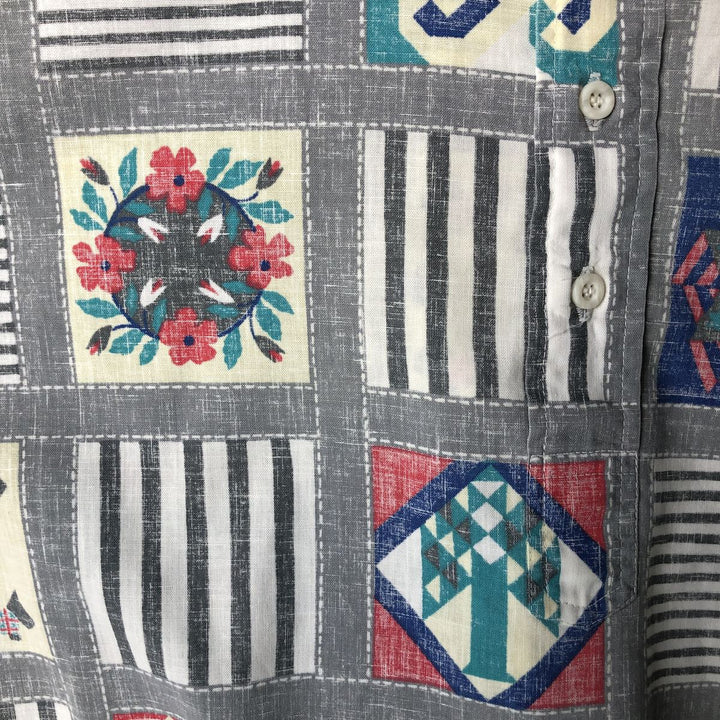 90'S Reyn Spooner Swimsuit Tag Bikini Tag All-over Print Button-down Pullover Hawaiian Aloha Shirt Box Shirt unclear gray type Vintage Second Hand