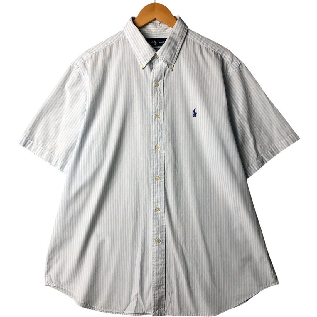 Ralph Lauren Classic Fit short sleeve button down striped shirt, men's XL size cotton white type Vintage Second Hand