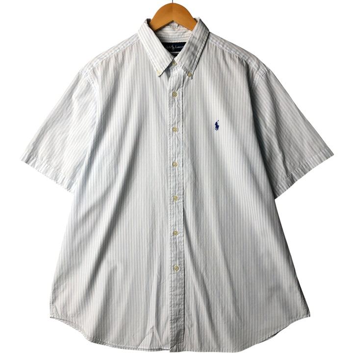 Ralph Lauren Classic Fit short sleeve button down striped shirt, men's XL size cotton white type Vintage Second Hand
