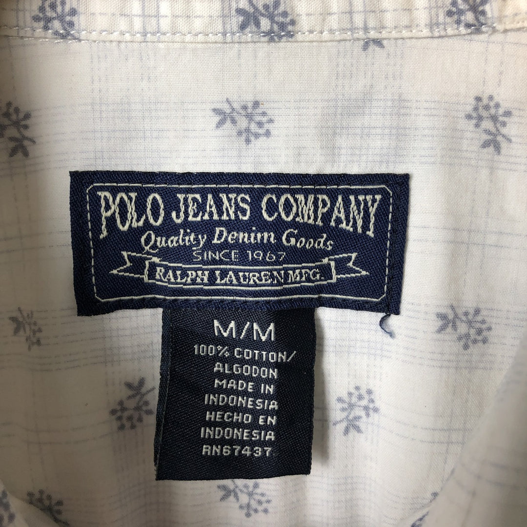 2000'S Ralph Lauren Polo Jeans Company floral print short-sleeved western shirt, men's size M cotton white type Vintage Second Hand