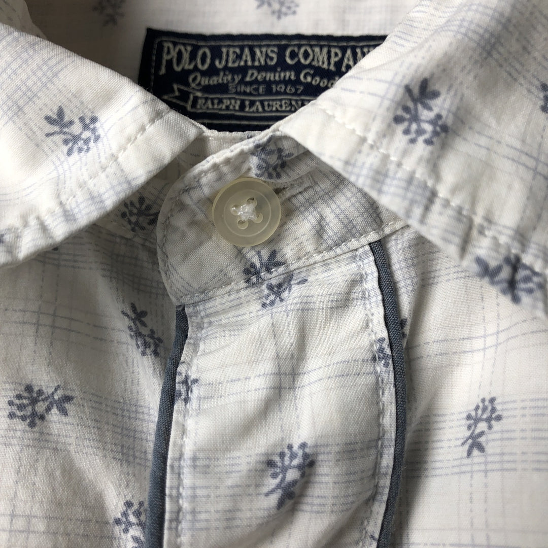2000'S Ralph Lauren Polo Jeans Company floral print short-sleeved western shirt, men's size M cotton white type Vintage Second Hand