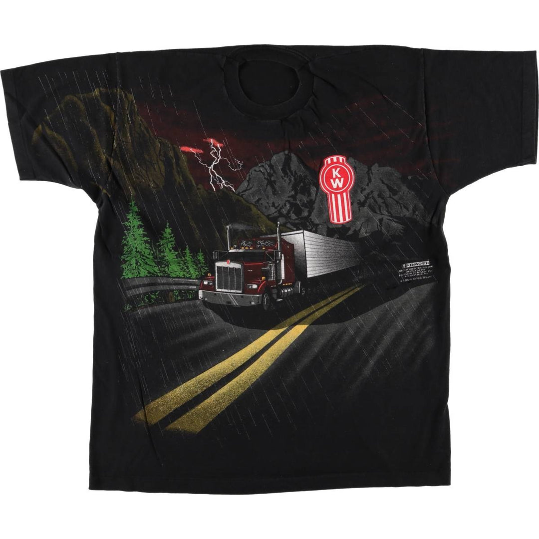90'S KENWORTH Kenworth large print T-shirt, men's XL size, vintage unclear black type Vintage Second Hand