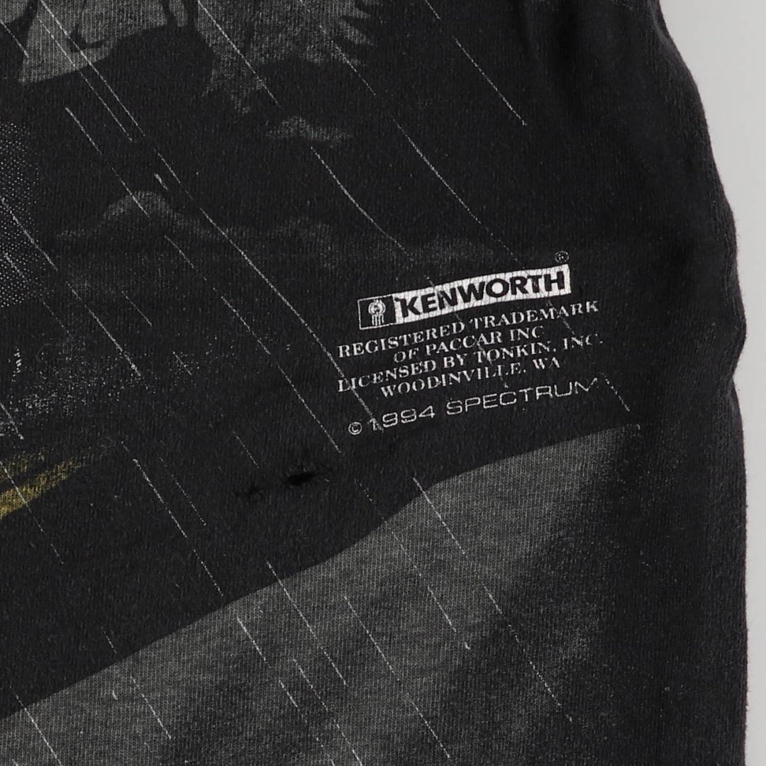 90'S KENWORTH Kenworth large print T-shirt, men's XL size, vintage unclear black type Vintage Second Hand