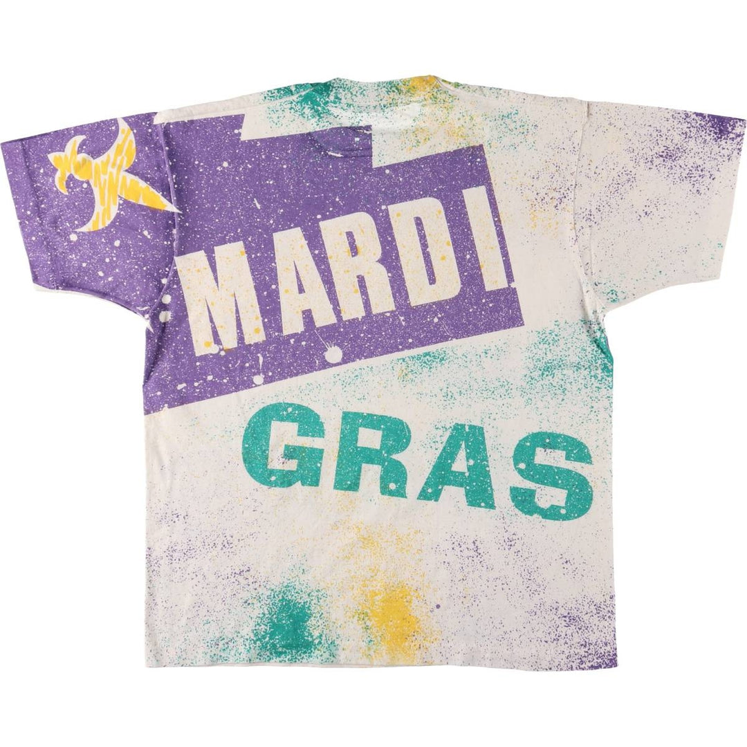90'S Screen Stars Mardi Gras All-Over Print T-Shirt Made in USA Men's L Size Vintage cotton white type Vintage Second Hand