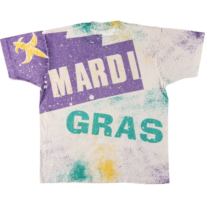 90'S Screen Stars Mardi Gras All-Over Print T-Shirt Made in USA Men's L Size Vintage cotton white type Vintage Second Hand