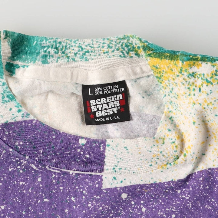 90'S Screen Stars Mardi Gras All-Over Print T-Shirt Made in USA Men's L Size Vintage cotton white type Vintage Second Hand
