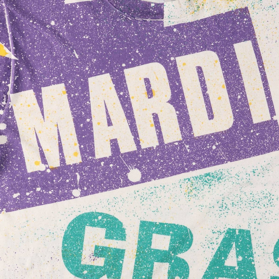 90'S Screen Stars Mardi Gras All-Over Print T-Shirt Made in USA Men's L Size Vintage cotton white type Vintage Second Hand