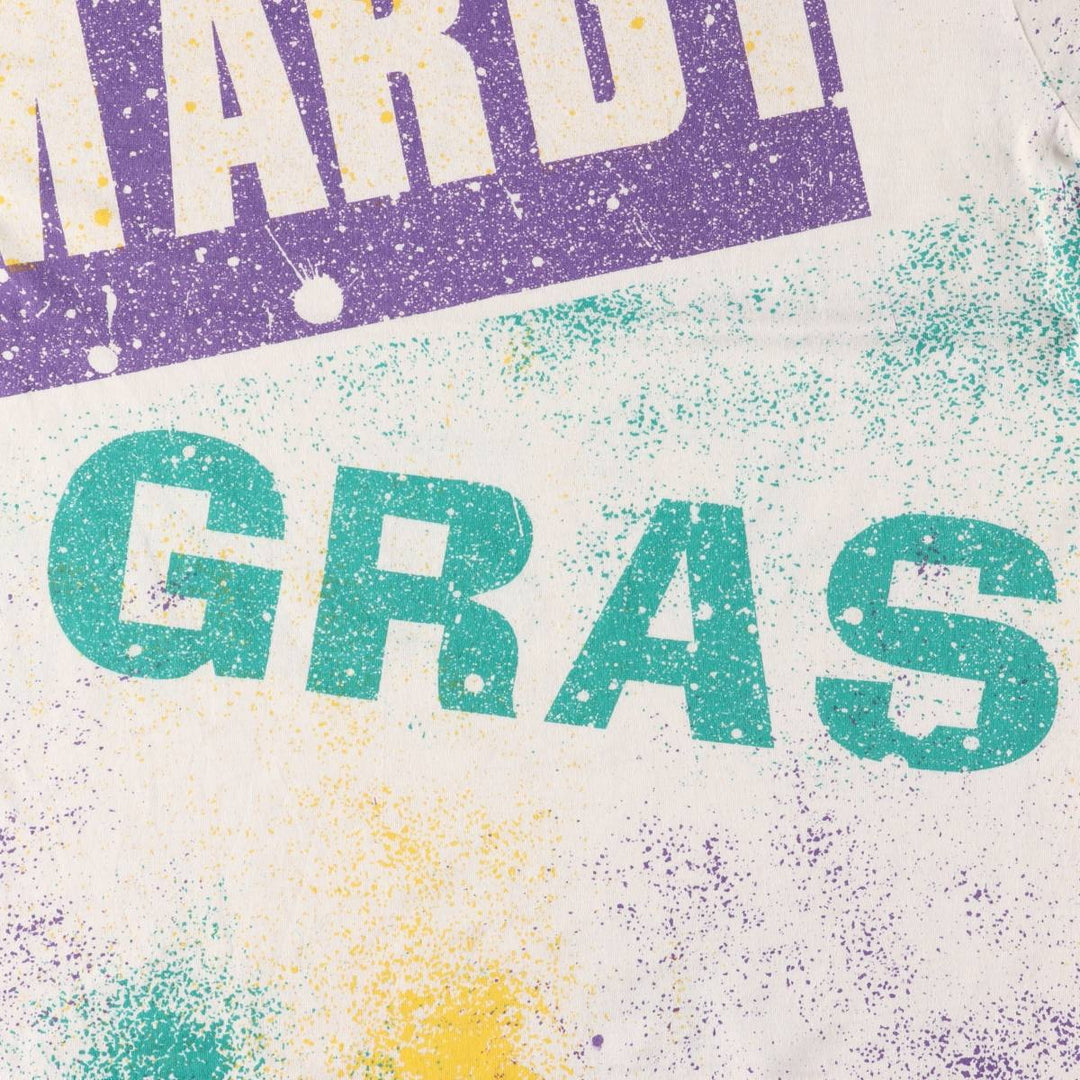 90'S Screen Stars Mardi Gras All-Over Print T-Shirt Made in USA Men's L Size Vintage cotton white type Vintage Second Hand