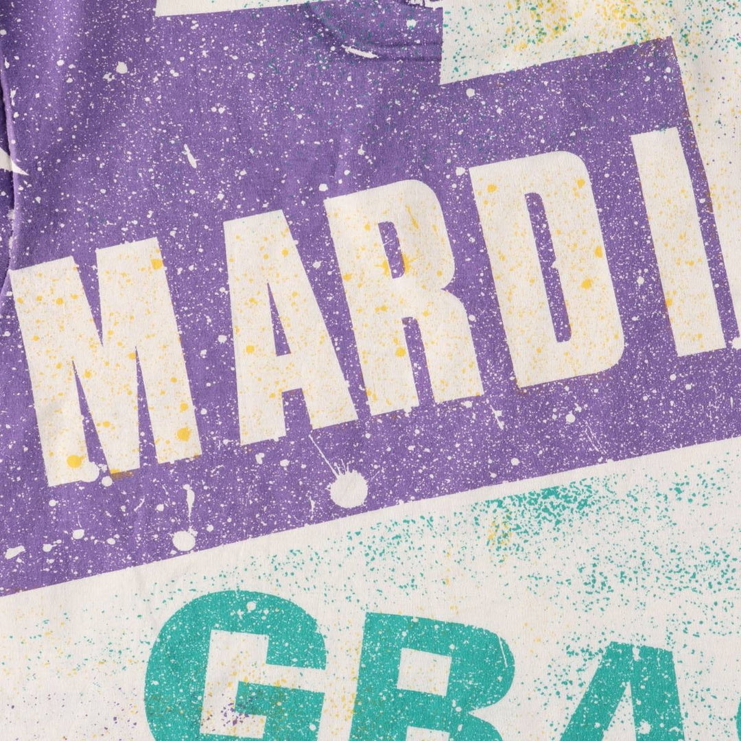 90'S Screen Stars Mardi Gras All-Over Print T-Shirt Made in USA Men's L Size Vintage cotton white type Vintage Second Hand
