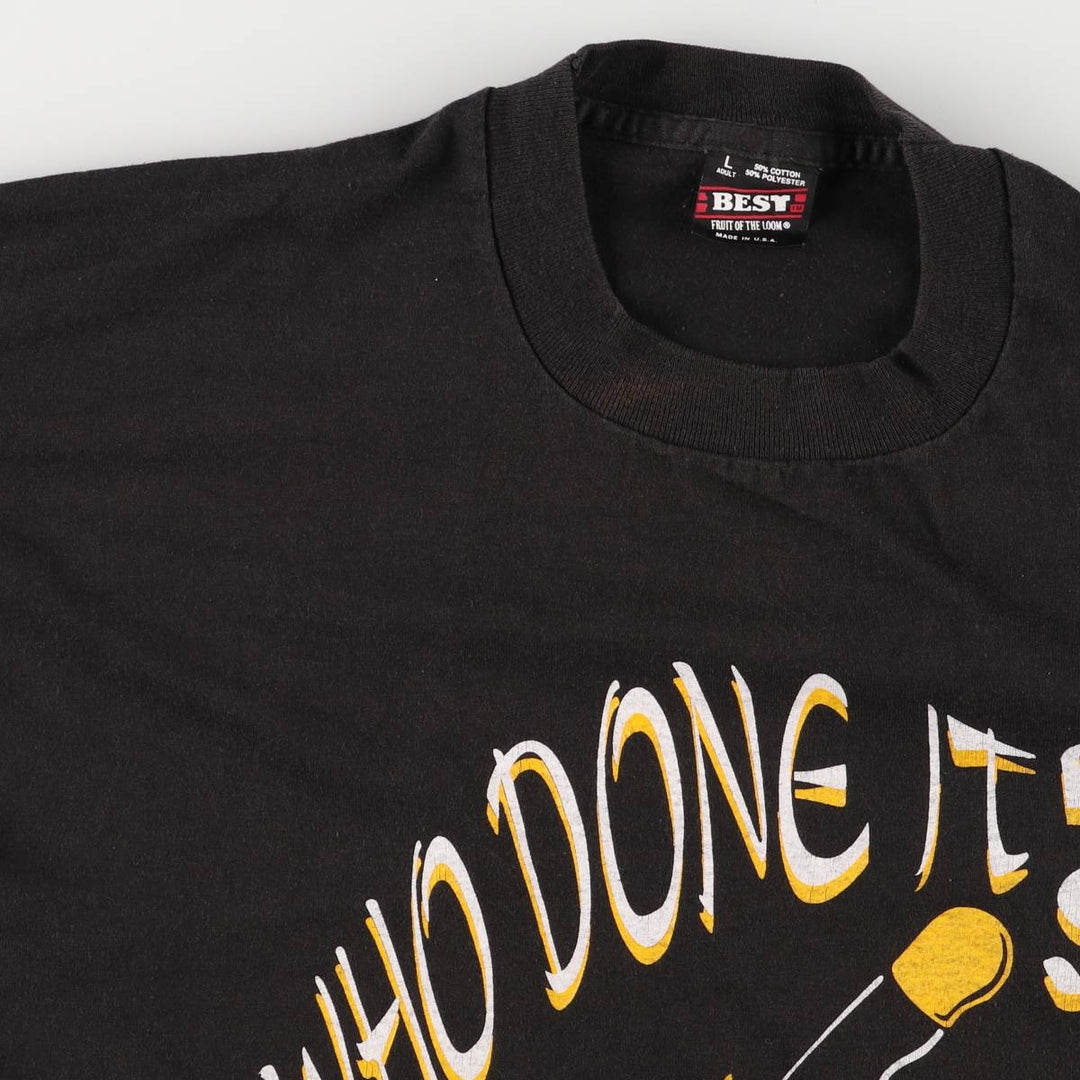 90'S Fruit of the Loom printed T-shirt, made in the USA, men's size L, vintage cotton black type Vintage Second Hand