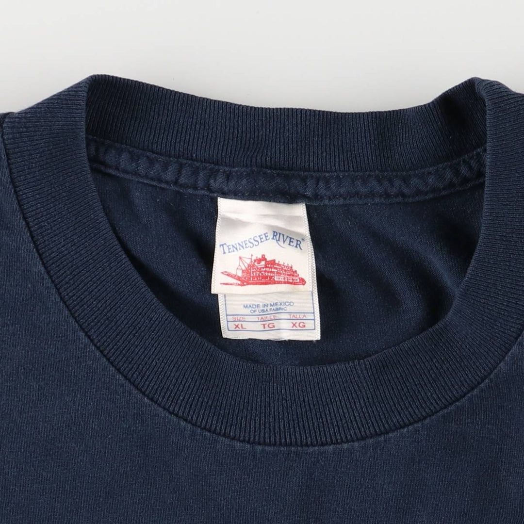 00'S Tennessee River Print T-shirt Men's XL cotton navy blue type Vintage Second Hand