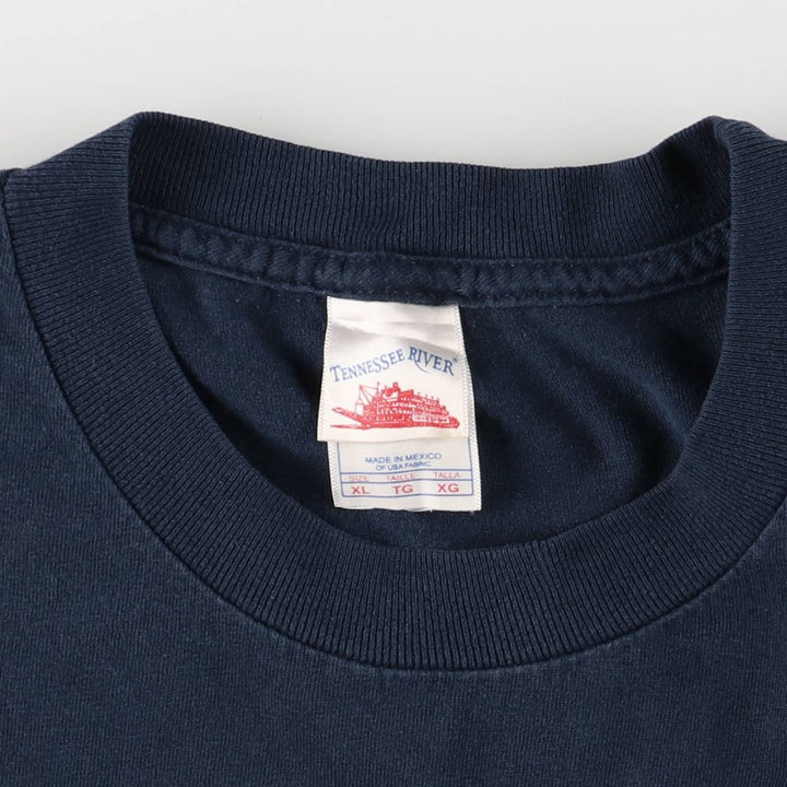 00'S Tennessee River Print T-shirt Men's XL cotton navy blue type Vintage Second Hand